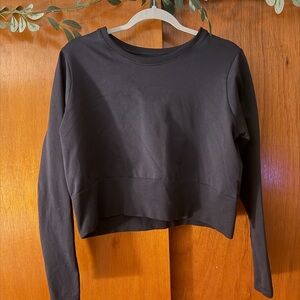 aerie Black Cropped Long Sleeve Seamless T-Shirt